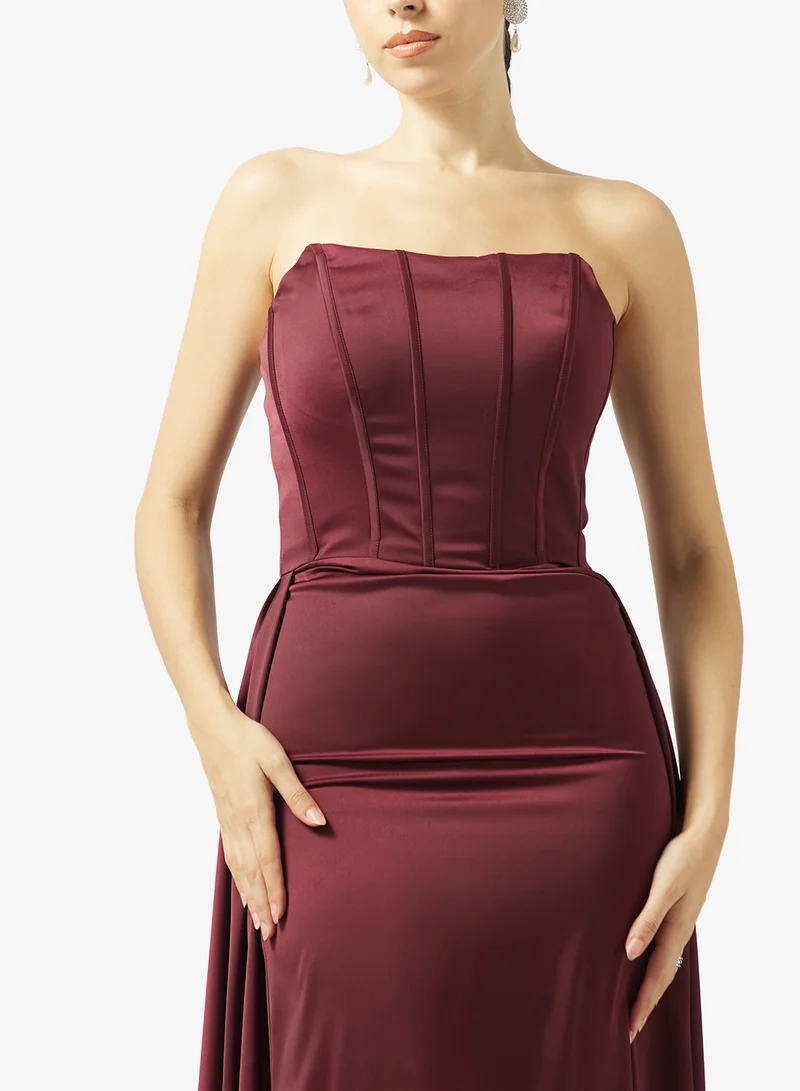 Akadia Fashion  STRAPLESS EXTENDED TAIL SATIN DRESS for Women | Best Price UAE
